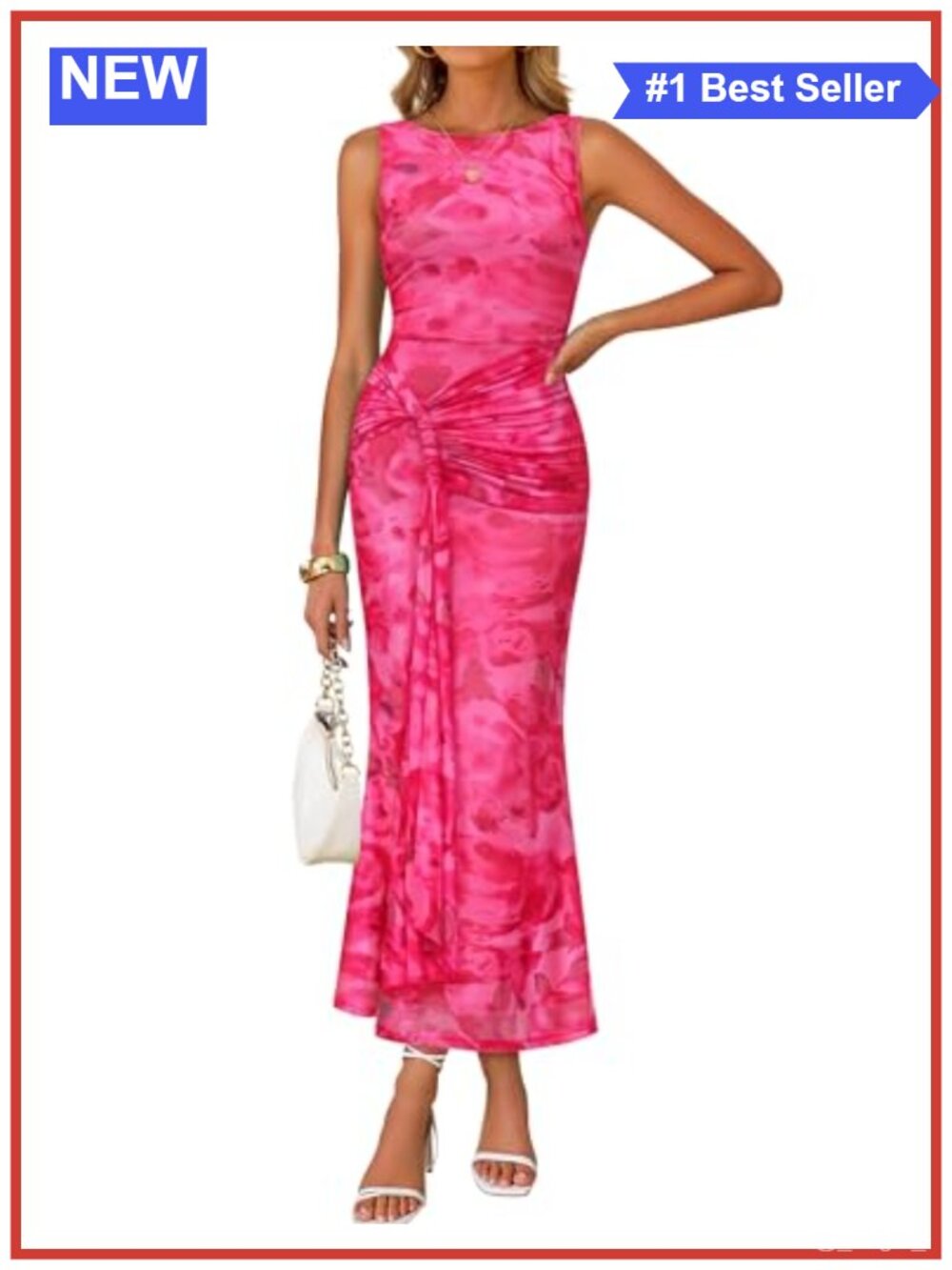 Women's Sleeveless Bodycon Mesh Maxi Dress Ruched Belted
